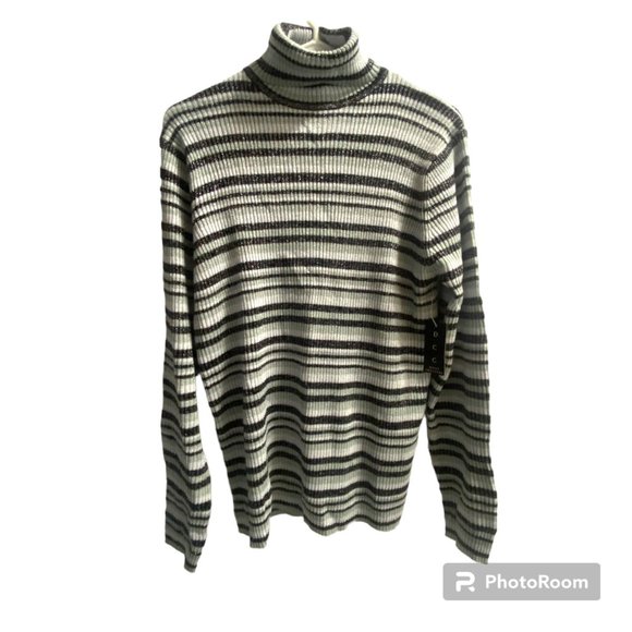 NWT‎ Vintage DCC Missy Sweaters Gray Striped Sparkly Knit Turtleneck XL - Picture 1 of 5